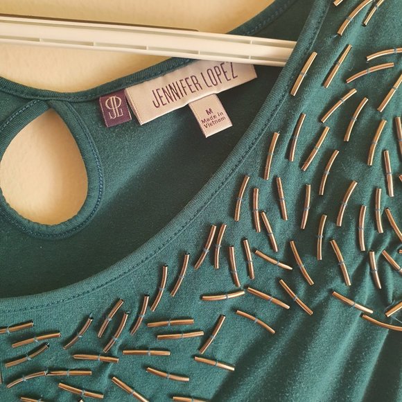 Dark Green Jennifer Lopez Beaded Sleeveless Top - Picture 2 of 6